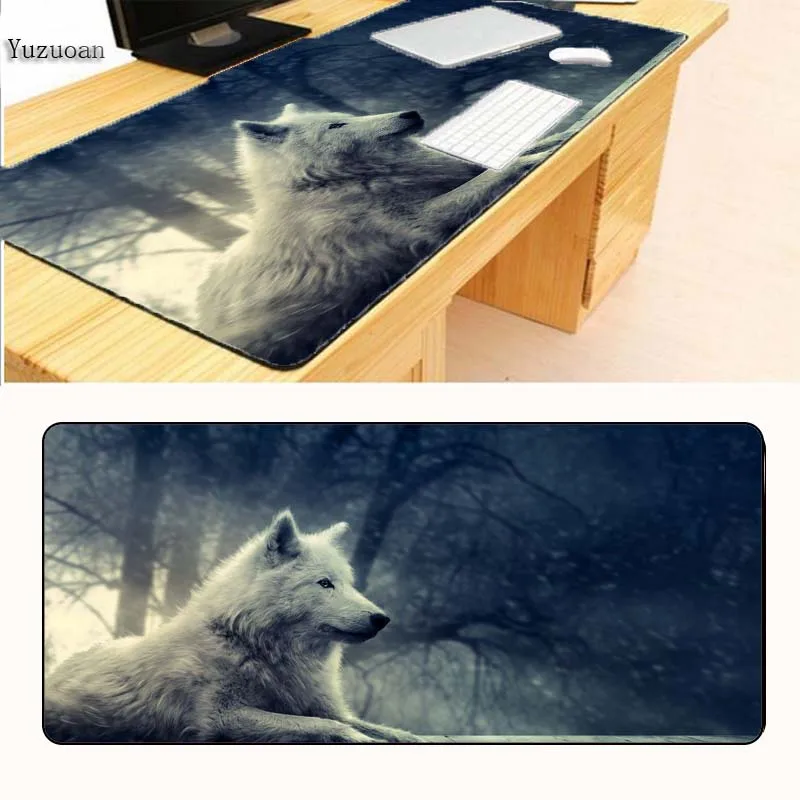 Игровой коврик для мыши Yuzuoan 90X40 CM Wolf XXL Прошитые края водонепроницаемый резиновый