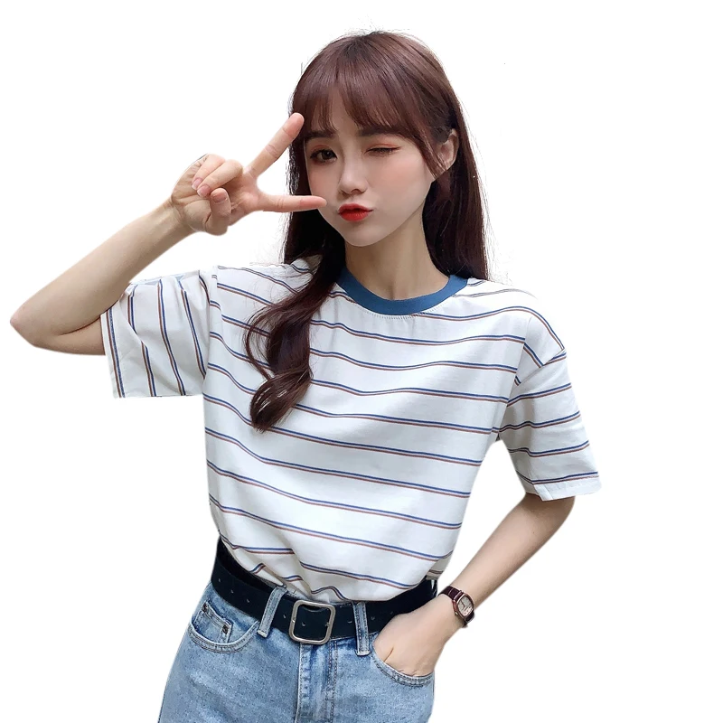 

Striped T-shirt Women's Short Sleeve Loose Korean Style Ins Fashionable Student All-Match Harajuku BF Style Half Sleeve Japanese