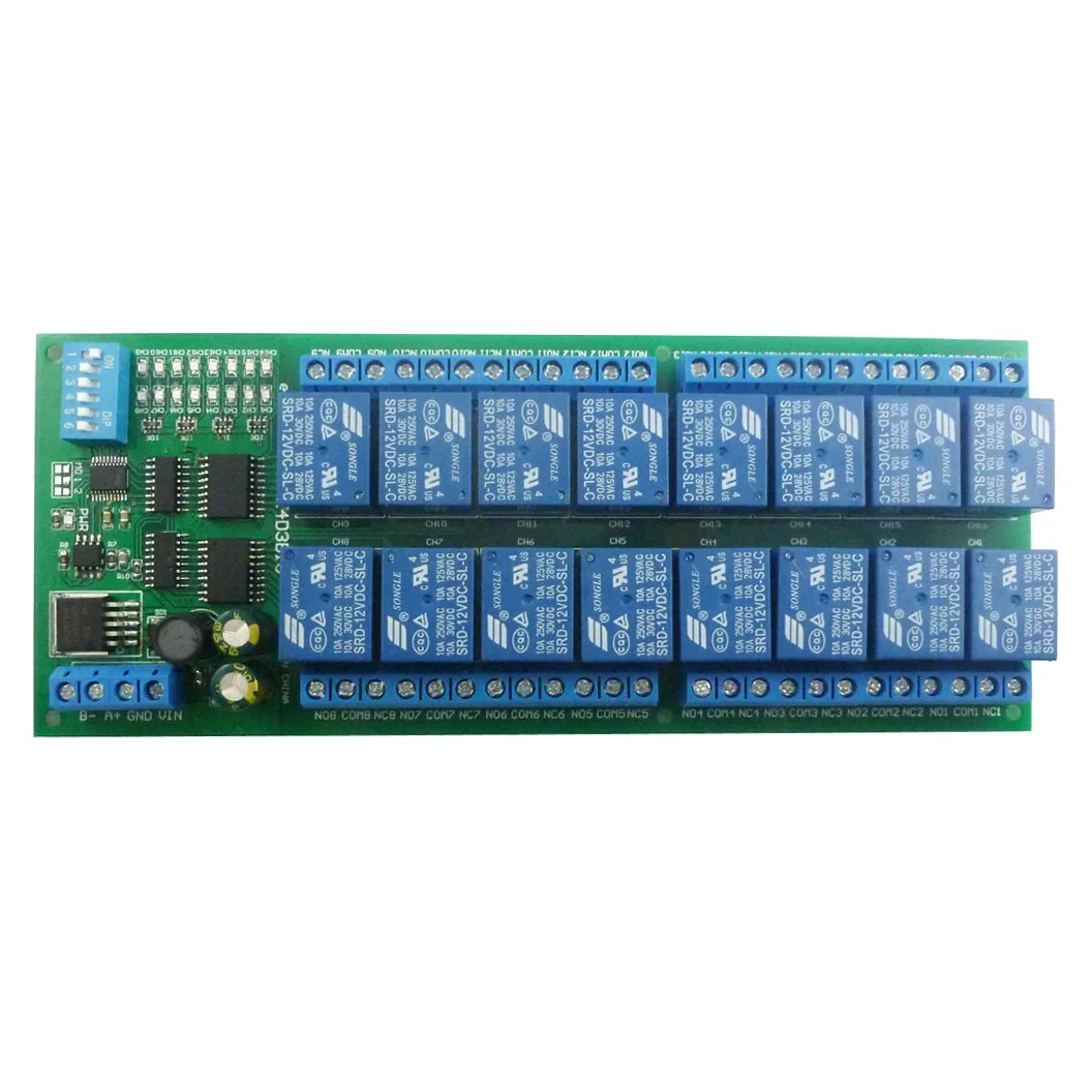 12 В постоянного тока DIN35 C45 16 каналов RS485 модуль реле Modbus RTU UART плата управления