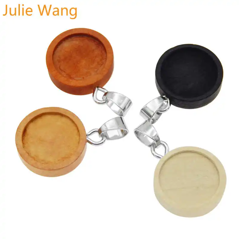 Julie Wang 4 шт. деревянный круглый кабошон базовые настройки с крючками подвески