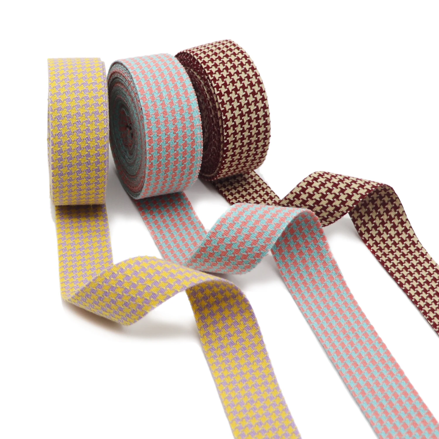 Двусторонняя лента в клетку гусиные лапки 10 ярдов 25 мм|Ленты для шитья| |