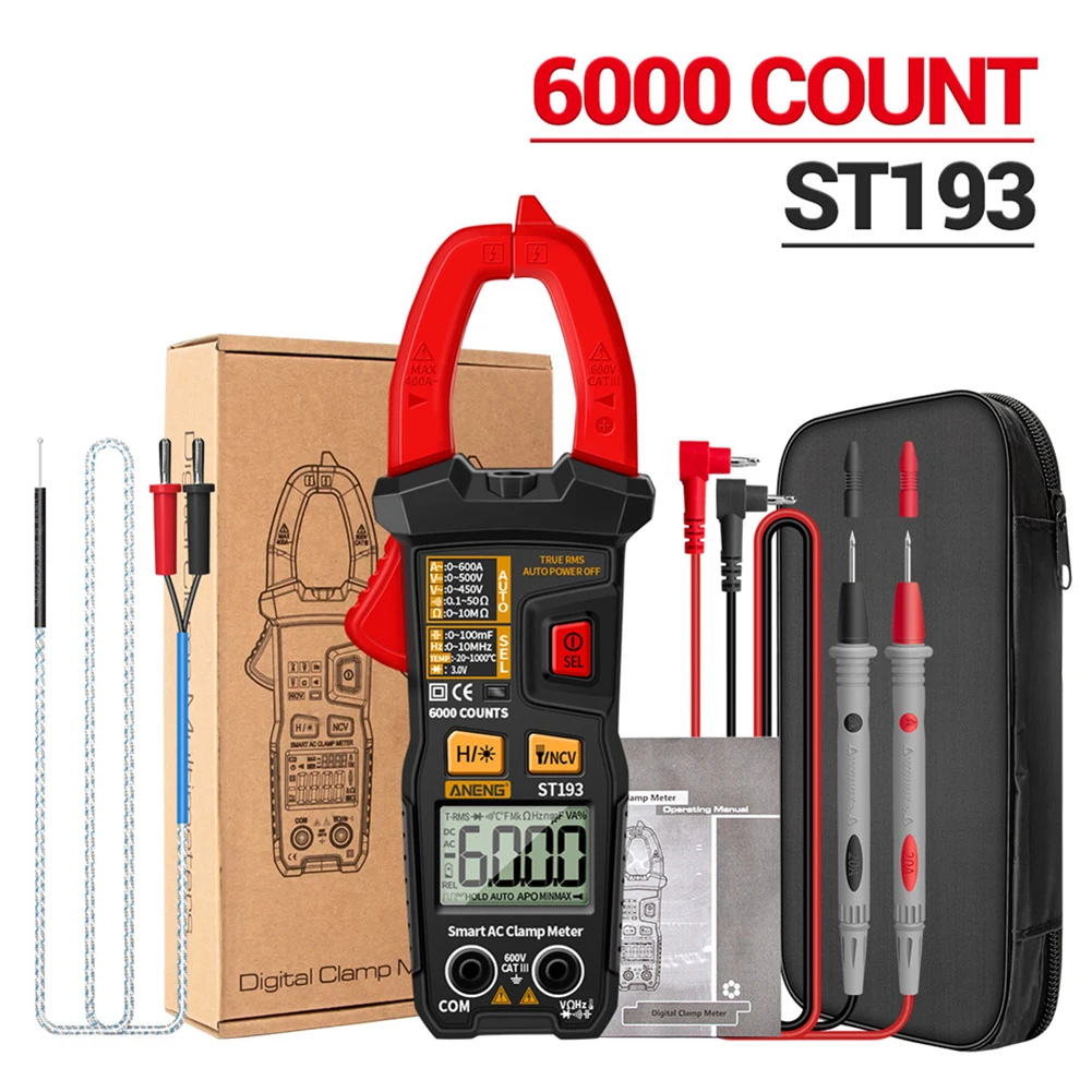

Digital Clamp Meter ST193 6000 Counts Digital Current Clamp Meter DC AC Resistance Multimeter High Precision Capacitance Tester