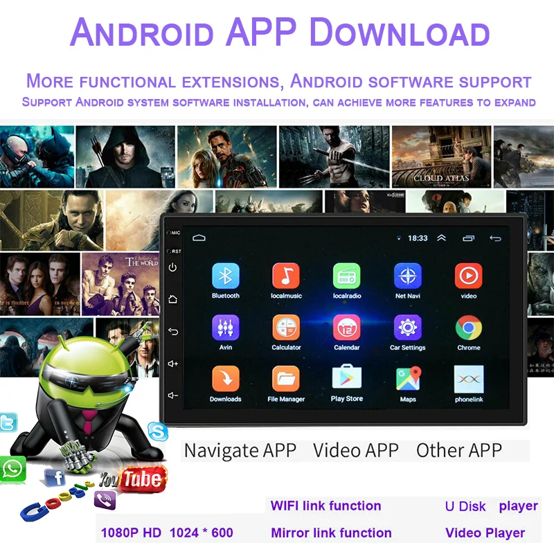 

Auto-radio App-Downloading GPS Nevigation 2din 7" MP5 Player Mutimedia Universal For Carplay+Iphone+Android WIFI-Link Mirrorlink