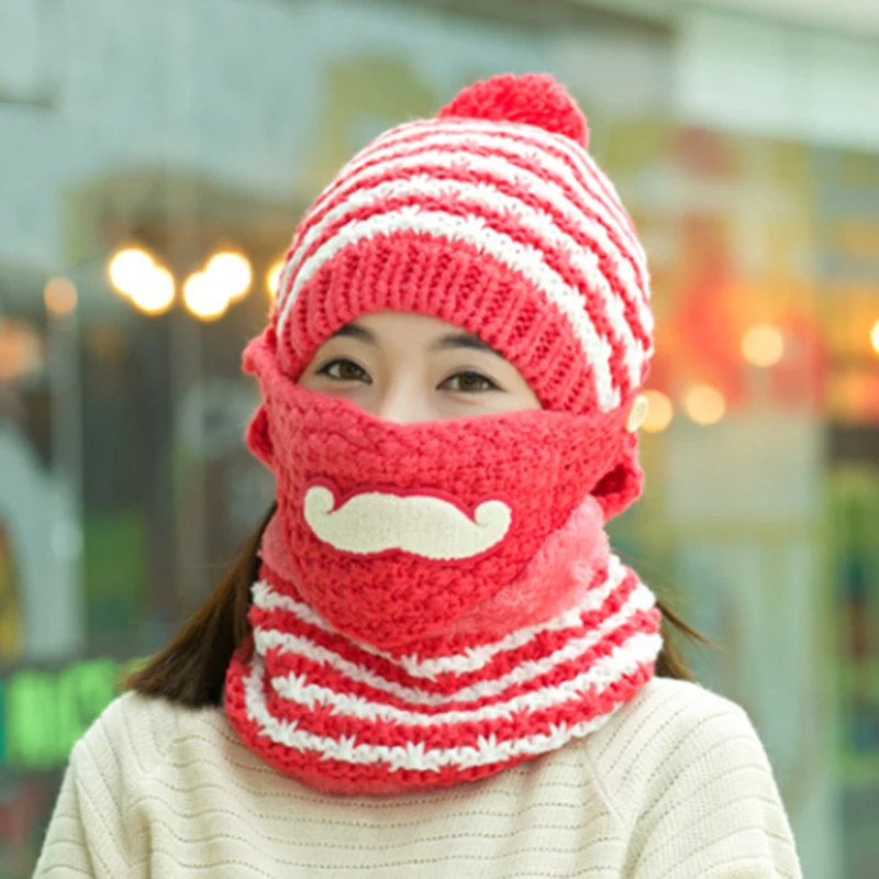 

Winter knitted Beanies Hats Women Thick Warm Beanie Skullies Hat Female knit Letter Bonnet Beanie Caps Outdoor Riding Sets