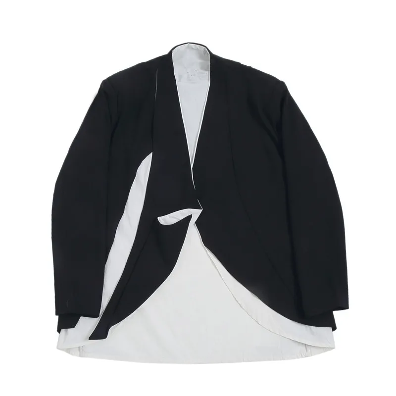 

M-XL!2020 spring and autumn models dark personality black and white contrast color men's fake two small suits hairdresser suit j