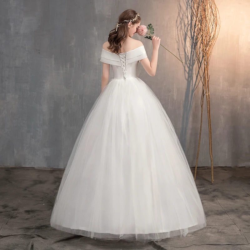 2021 простой сатин свадебное платье с открытыми плечами белое бальное феи милое