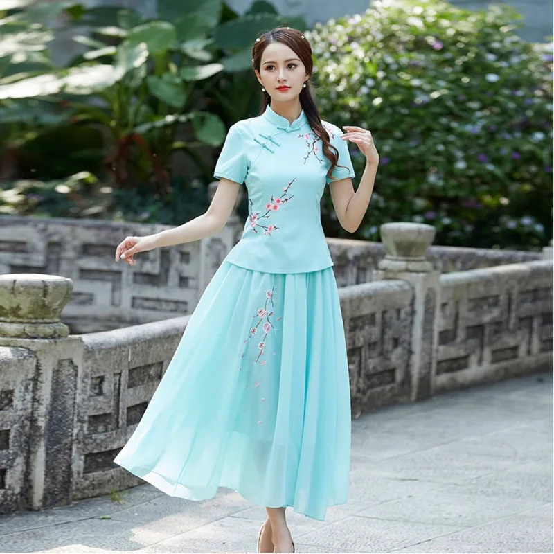 Женский костюм SHENG COCO яркий Топ комплект из 2 предметов традиционная китайская