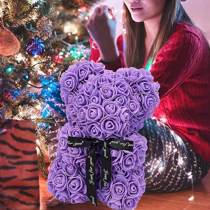 

Rose Bear Rose Teddy Bear Artificial Rose Bear Valentine's Day Wmother's Day and Anniversary Gifts(Purple)