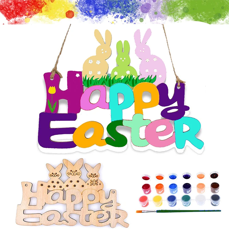 

Easter Decoration Wooden Letter Rabbit Pendant Home Happy Easter Hanging Atmosphere Crafts Ornament
