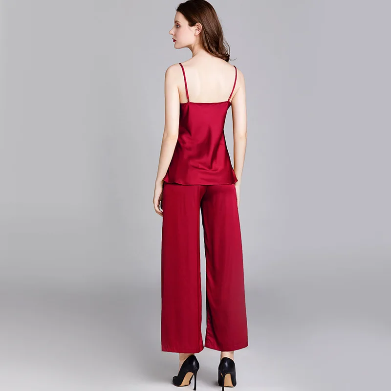 

Простая Пижама, одежда для сна на весну и лето, женские тонкие шелковистые брюки на бретельках, 2 шт., темпераментная пикантная Домашняя одеж...