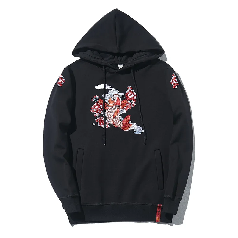 

Японские флисовые зимние толстовки с вышивкой рыбы, мужские толстовки с капюшоном, бархатная хлопковая толстовка, сувенирный джемпер Sukajan ...