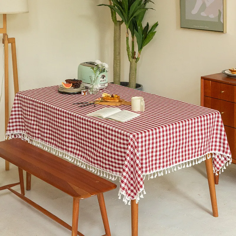 Модный дизайн в сетку однотонная декоративная льняная скатерть с кисточками