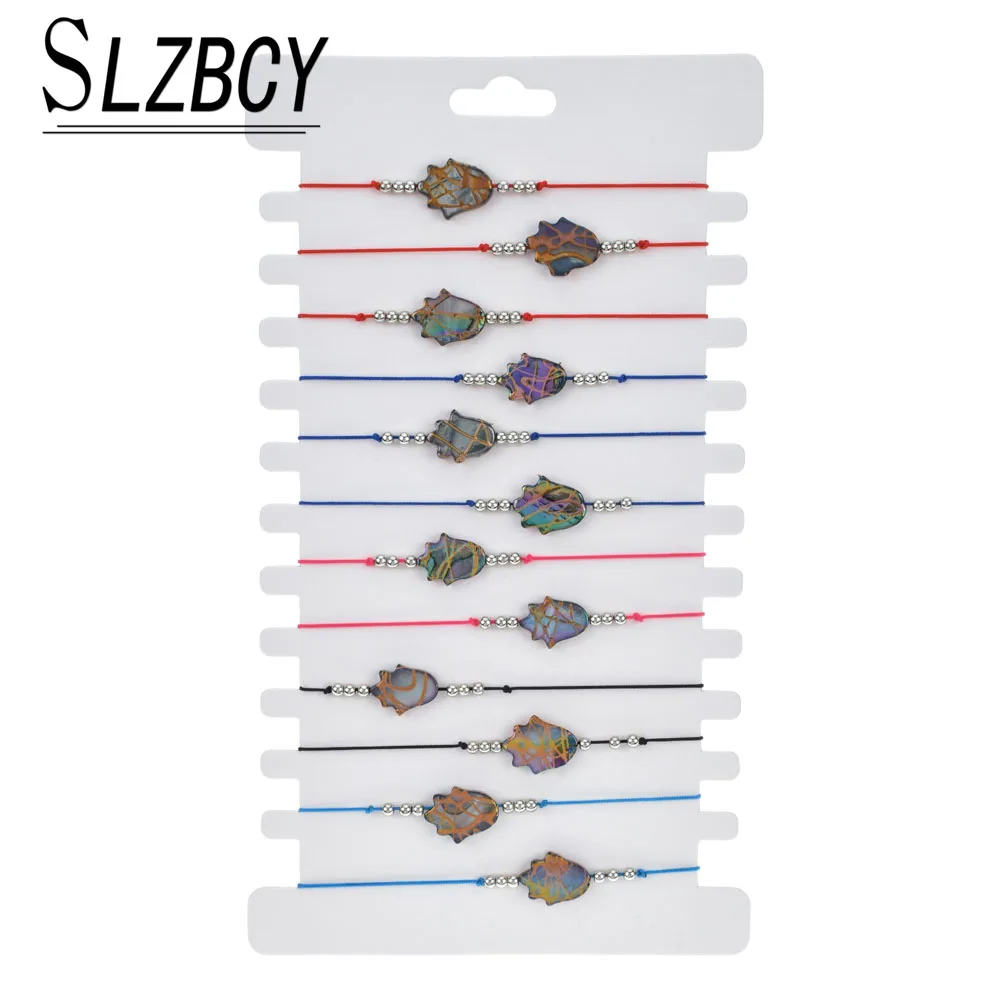 12 pcs/set Hematite Stone Hamsa Hand Charm Bracelets Women Adjustable Rope Triangle Braided Bracelet Wristband Jewelry Fashion | Украшения
