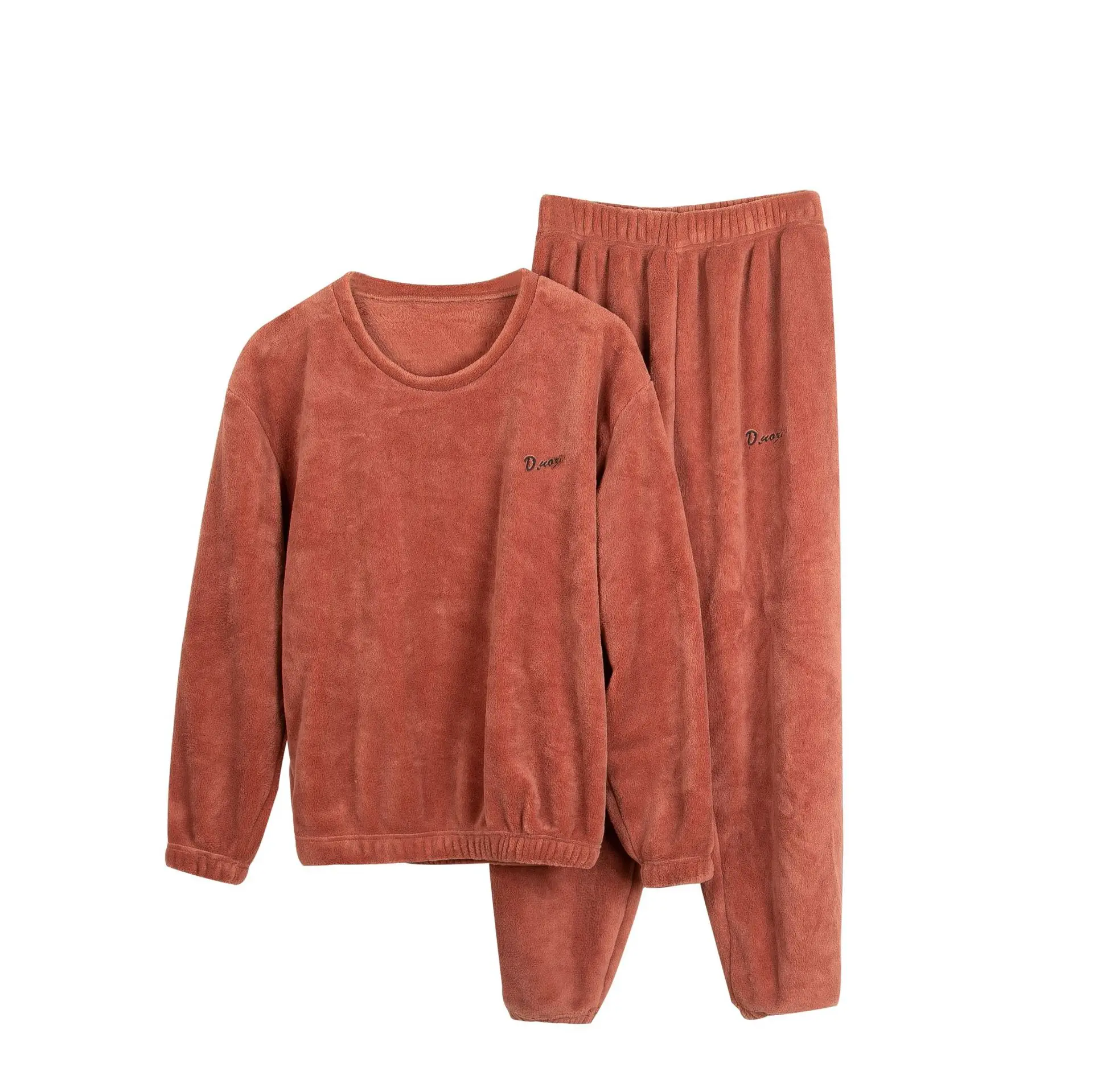 

Long Sleeve Solid Color Sleepwear 2 Pcs/Set Plus Size Pajamas Set Girl Autumn Winter Warm Flannel Pyjamas Women Sets Homewear