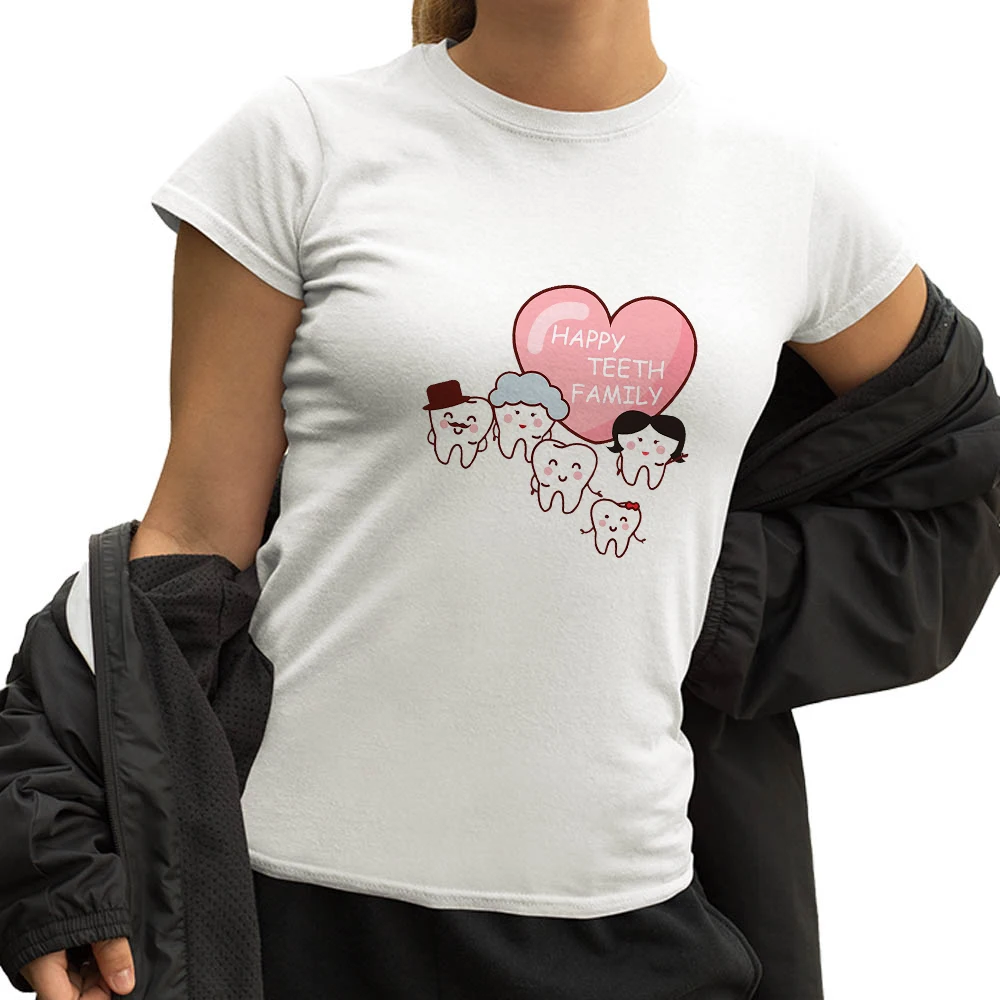 

Summer Creative Women's Tshirt Happy Teeth Family Short Sleeve WE WILL WORK Graphic Printed Oversize T Shirt Popular Hipster