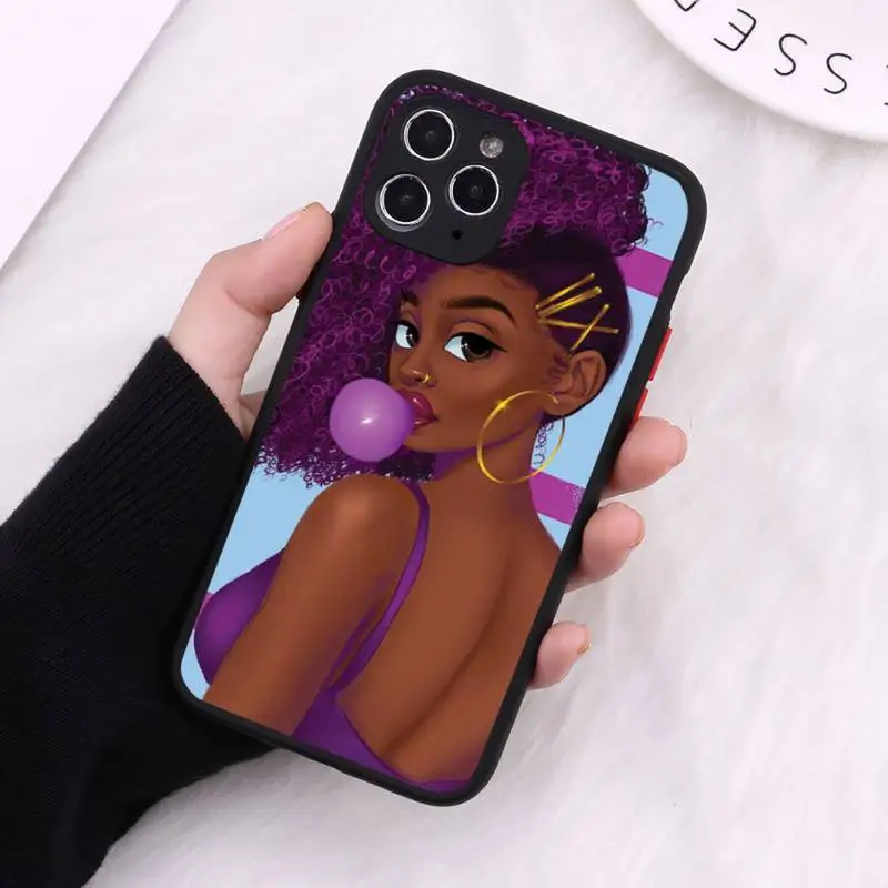 

MELANIN POPPIN Girl sexy black women Phone Case Matte Transparent for iPhone 7 8 11 12 s mini pro X XS XR MAX Plus cover funda