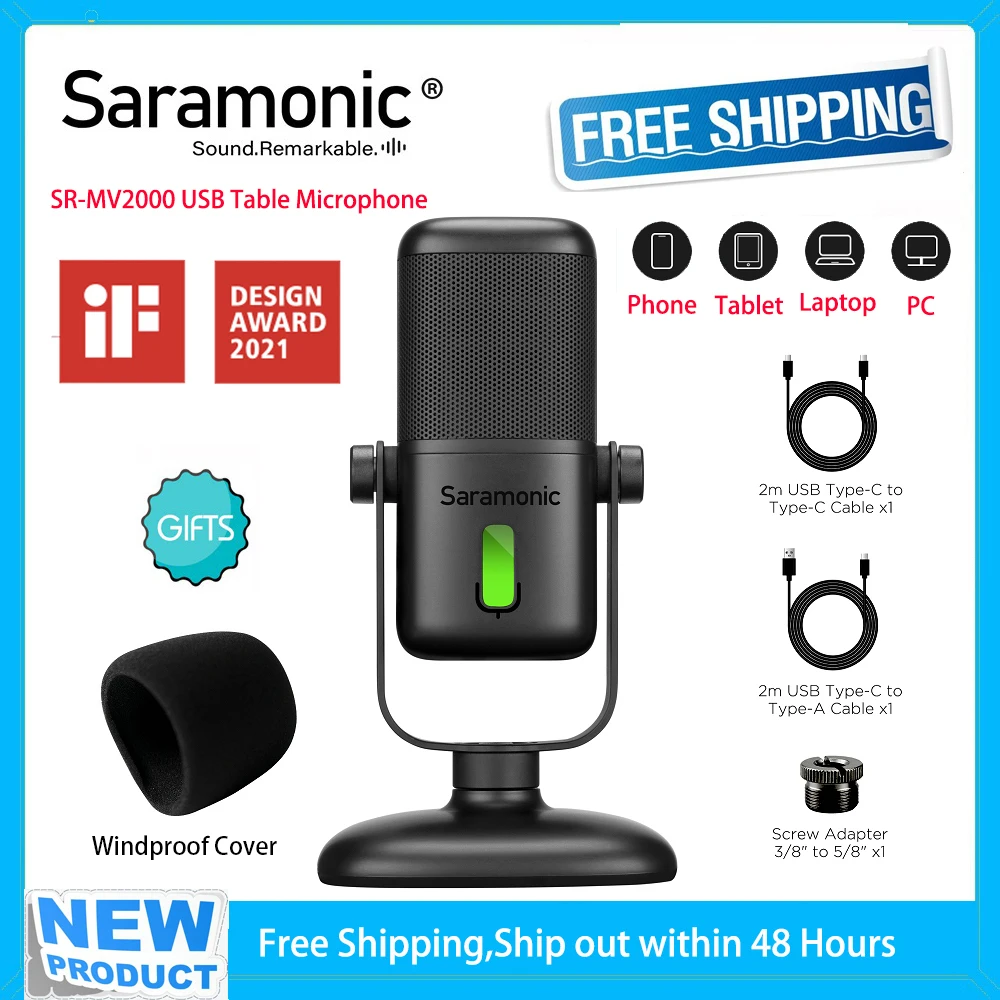 

Saramonic Condenser Recording Microphone USB Tabletop Studio Mic for Smartphone PC Laptop Realtime Monitoring Vlog Live Gaming