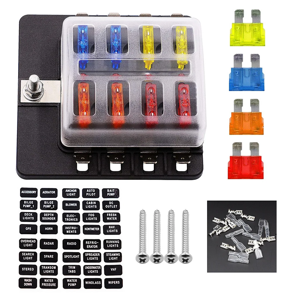 

8/10/12 пути автомобиля светодиодный лезвие держатель предохранителя коробка изменение клеммный блок предохранителей с светодиодный Предупр...