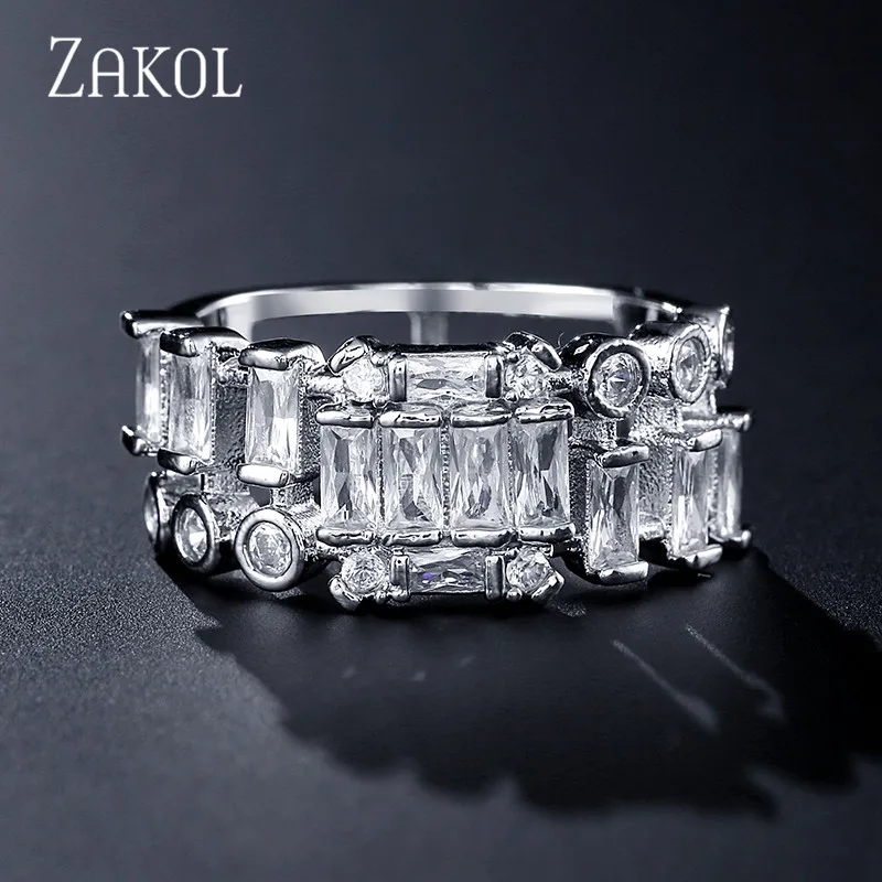 ZAKOL вечность Роскошные штабелируемые кольца для женщин фотообручальные