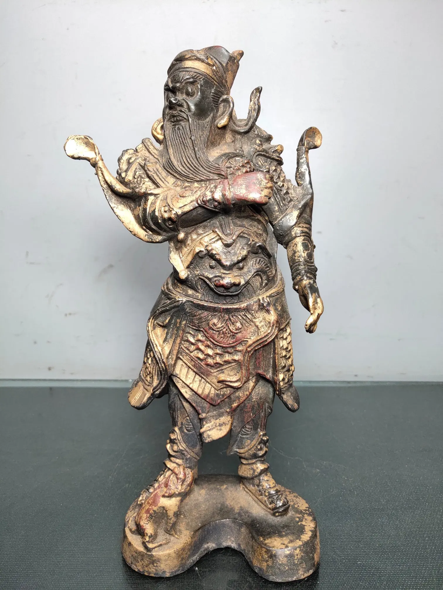 

11"Chinese Folk Collection Old Bronze Cinnabar Lacquer Zhong Kui Statue Exorcism Tianzun Ornaments Town House Exorcism