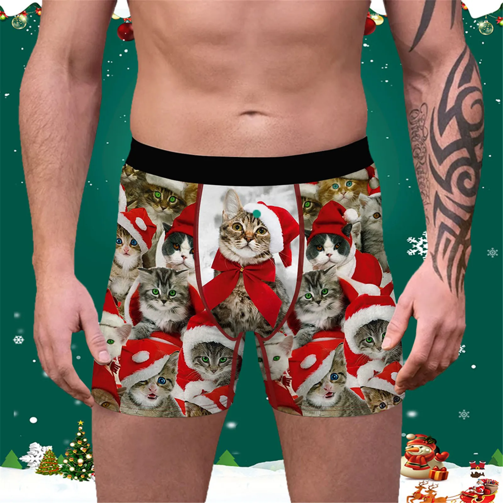 Мужские трусы боксеры с рождественским принтом синие дышащие Слим боксерские