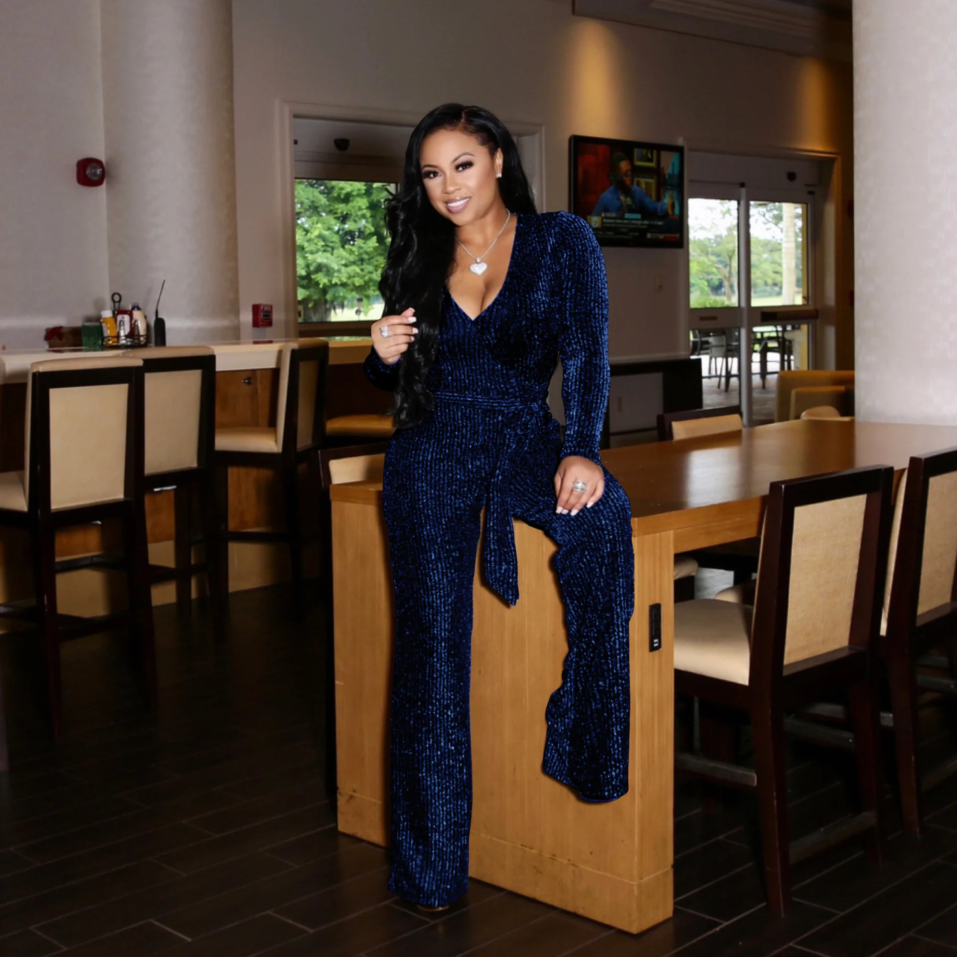 

Женский элегантный комбинезон в рубчик с золотой проволокой, сексуальный женский комбинезон с длинным рукавом, повседневные Комбинезоны, К...