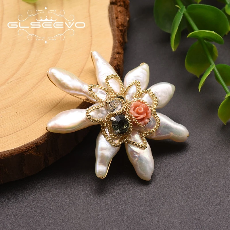 Женские перламутровые Броши GLSEEVO вечерние броши в стиле барокко с цветами
