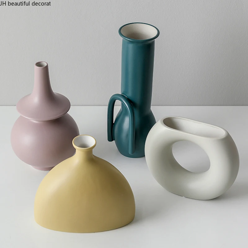 

Nordic Ceramic Small Vase Ornaments Geometric Crafts Dried Flowers Flower Arrangement Accessories Living Room Home Decoration