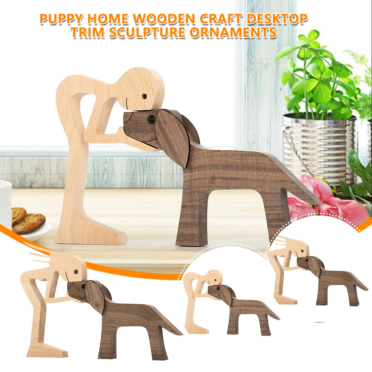 

Puppy Wooden Dog Wooden Craft Desktop Decoration Carving Model Creative Home Office Decoration Man and Dog Statue Pet Sculpture