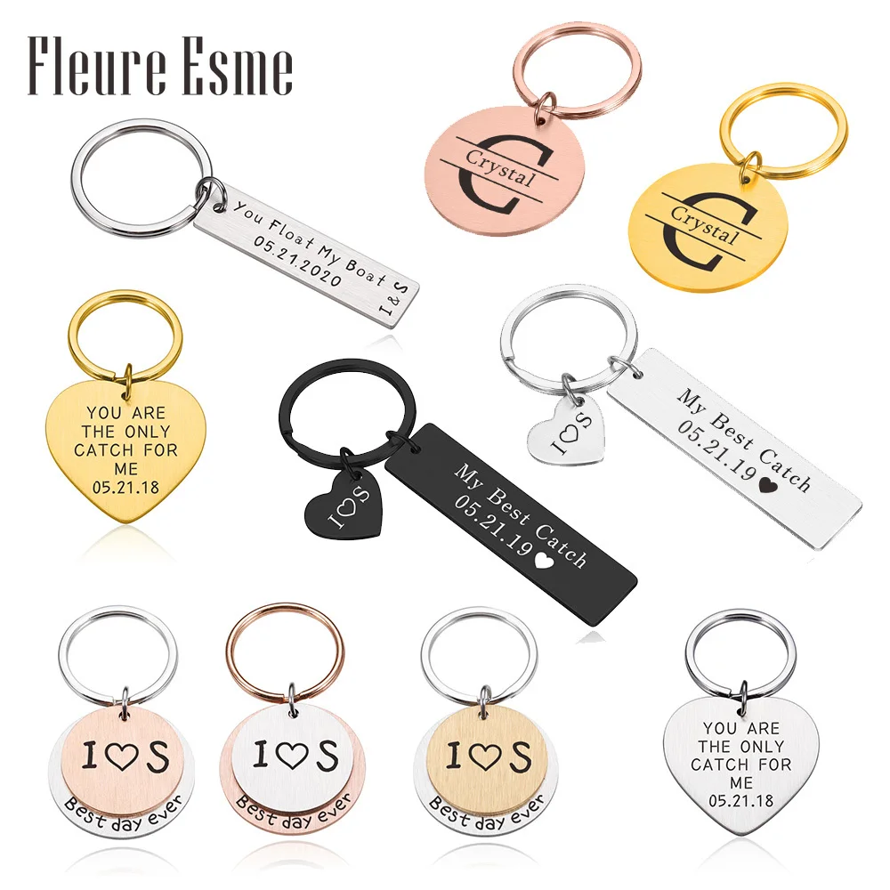 

Personalized Custom Couples Keychain Engraved Letter Date and Name Love Keyring Gift for Girlfriend Boyfriends Key Chain Rings