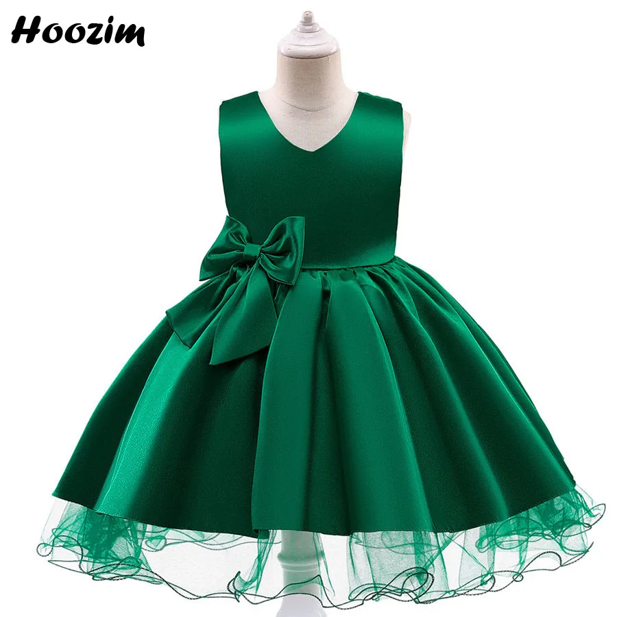 

Green Front Bow Ruched Pageant And Red Carpet Dress Girls 4 To 10 Years Champagne Backless Festive And Wedding Dresses Children