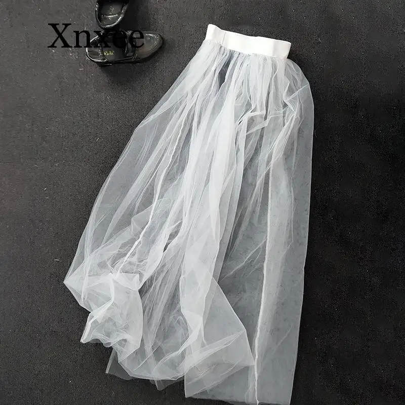 Женская сетчатая юбка-пачка белая и черная Тюлевая юбка макси со съемной