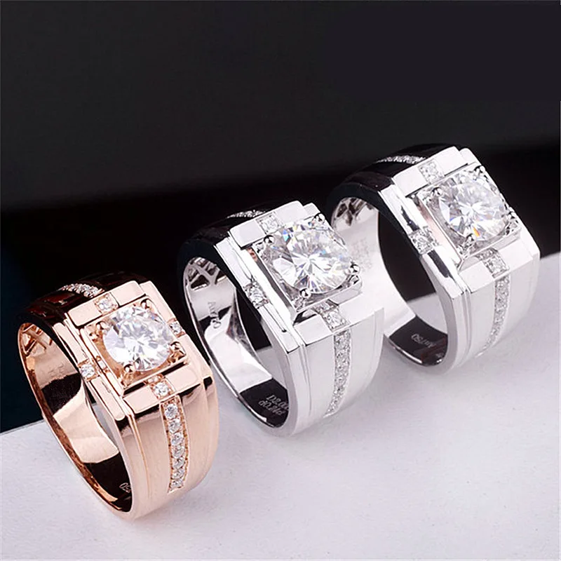 

2021 New Simple Elegant ZirconiaDesign Domineering Men Rings for Wedding Engagement Solitaire Shiny Cubic Male Marriage Rings