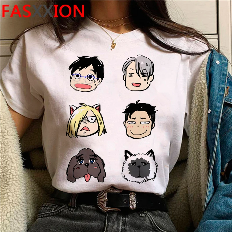 

Футболка Yuri on Ice, мужская белая футболка гранж, футболки с графическим рисунком, футболка для пары, уличная одежда, футболка