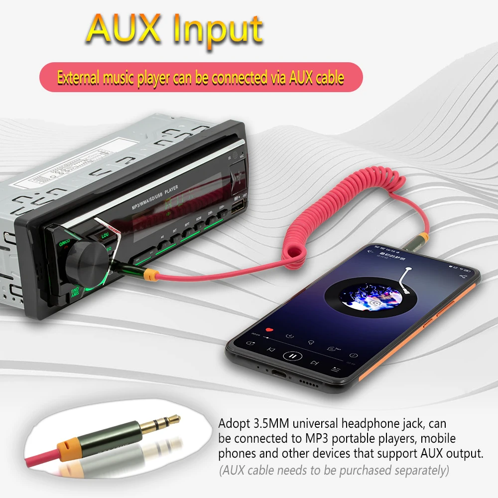 Автомобильное радио AUSEK 1din Autoradio 12V Aux Input Receiver Bluetooth Stereo MP3 Multimedia Player поддерживает FM/WMA/USB/SD Card.