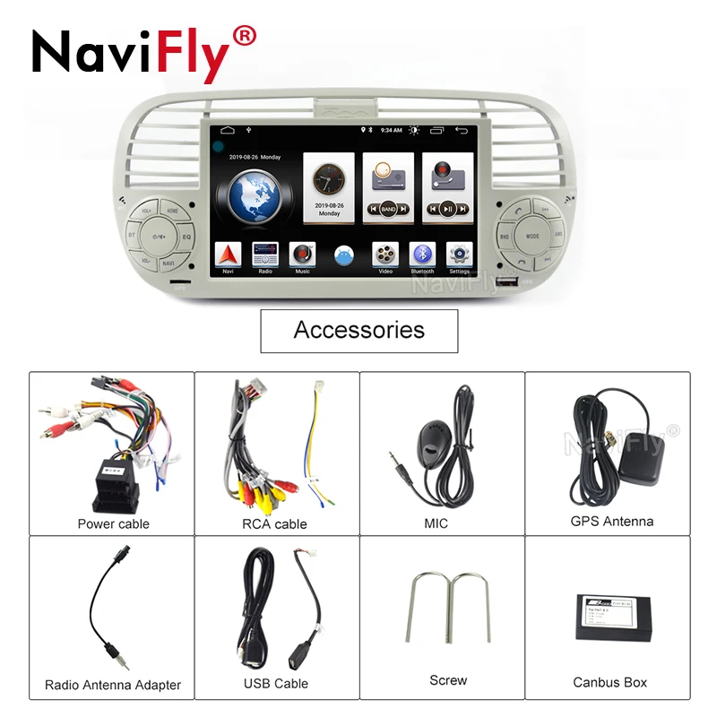 NaviFly Авто gps ips DSP Android 9 автомобильный проигрыватель с радио и gps для FIAT 500 2007- аудио радио авто стерео Автозвук gps головное устройство