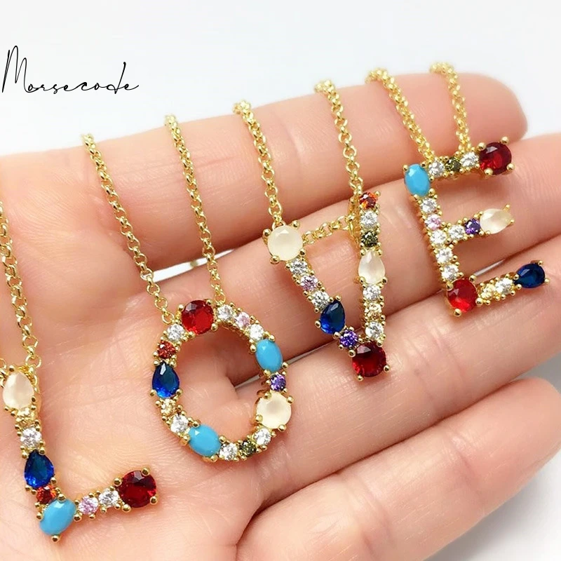 

Fashion Colorful 24 Letters Crystal Zircon Pendant Initial Alphabet Necklaces Necklaces for Women Couple Bohemia Fashion Jewelry