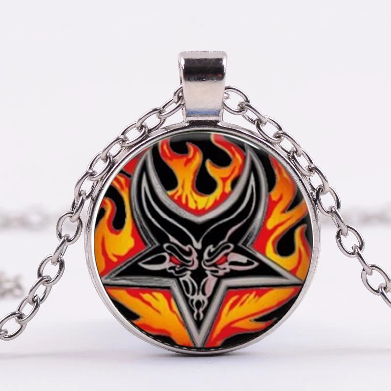 Красный рогатый бронзовая пентаграмма Цепочки и ожерелья подвески стеклянный