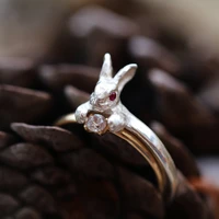 2pcset women rings set cute silver color crystal rabbit rings hug white zircon gold ring engagement wedding ring bridal jewelry
