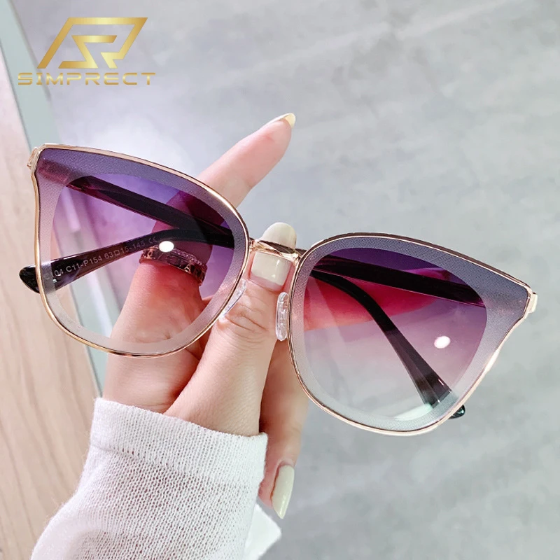 

SIMPRECT Ins модные Анти-УФ кошачий глаз очки солнечные женские 2021 бренд люкс Дизайнер ретро UV400 высокое качество металл солнцезащитные очки