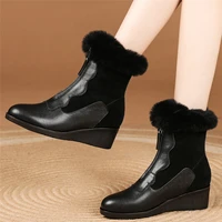 platform pumps shoes women genuine leather wedges med heels ankle boots female winter warm fur fashion sneakers casual shoes