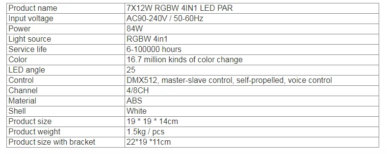 7*12 Вт ультра яркий тонкий плоский белый светодиодный Par свет 7x12 Вт Гладкий RGBW Смешивание цвета DMX 4/8 каналов сценическая стирка