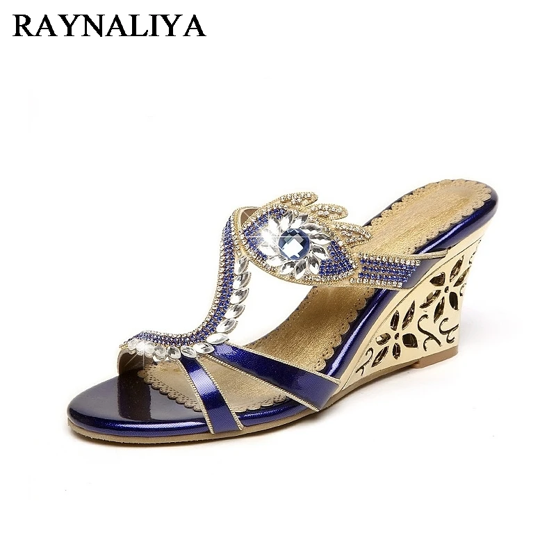 

Women Summer Open Toe Lady Wedges Heel Rhinestone Slippers Shoes Plus Size 34-40 Girl Opened Toe Sequin Slipper XMX-A0041