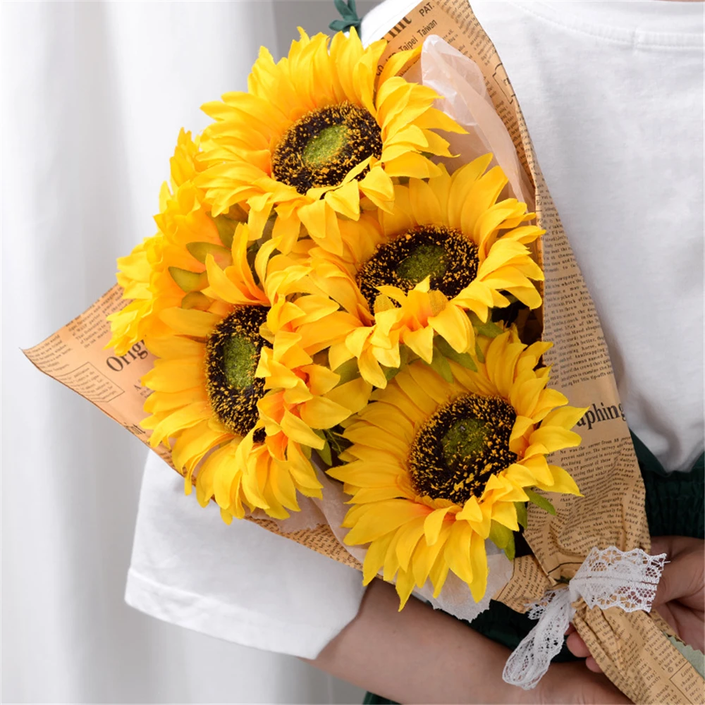 

1Pc 50cm Sunflower Artificial Flower Bouquet Home Decor Simulation Aunflower Branch Silk Fake Flowers Wedding Decoration Flowers