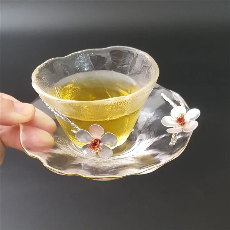 Трехмерная plum стекло маленькая чайная чашка японский молоток шаблон non-slip