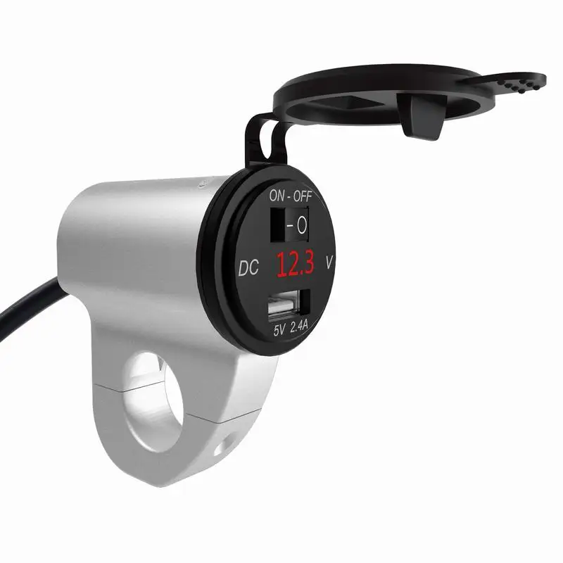 

2.4A Digital Display Motorcycle USB Charger Car Fast Charger with Switch Mobile Phone Adapter Aluminum Alloy Waterproof