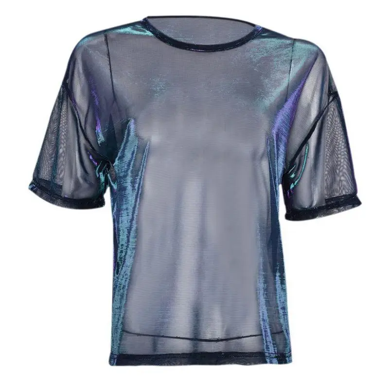 

Summer Sexy Mesh Tee See-Through Women Top Short Sleeve Perspective Shine Casual Women Tops Lady Vintage Blusa Rk #E