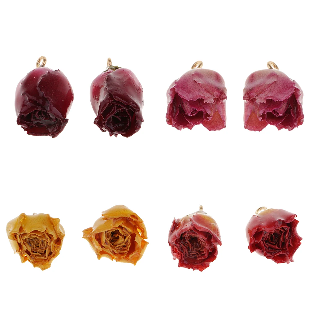 

2pcs Epoxy Resin Dried Flower Charms Rose Pendants For DIY Earrings Findings