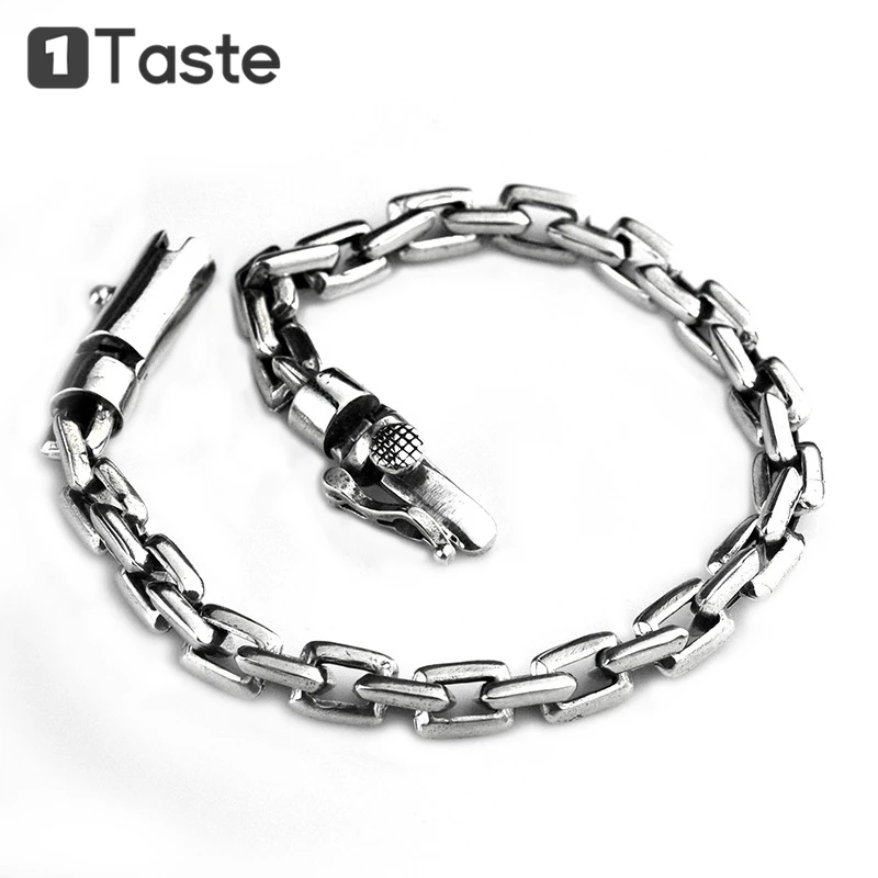 

ONE TASTE 925 Sterling Thai Silver Men's Bracelet Vintage Polished Rolo Chain Bracelets Fine Jewelry Simple Trendy Punk Gift