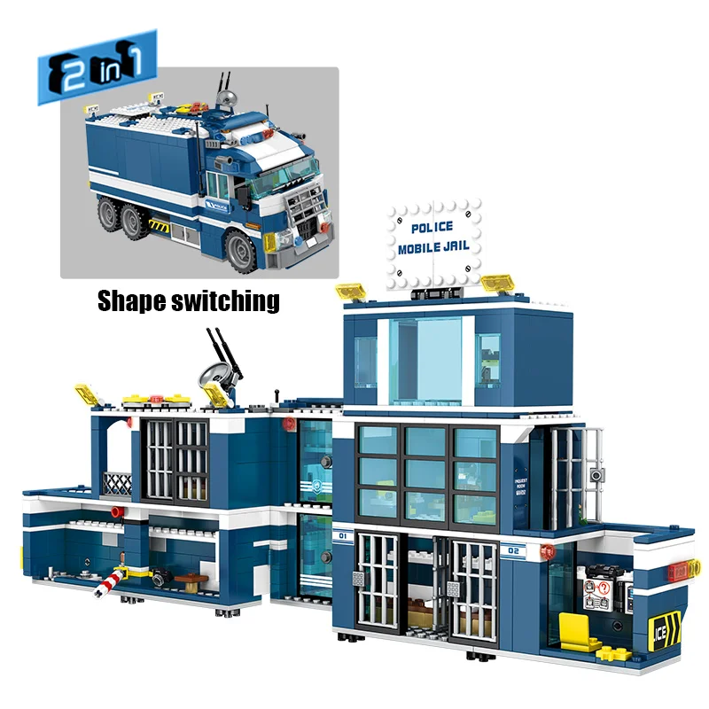 960 шт. городской полицейский участок дом для автомобиля строительные блоки Technic